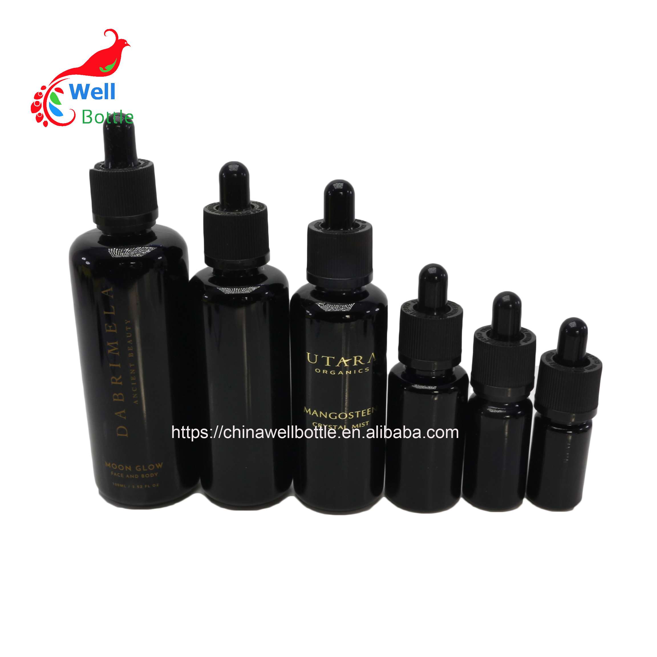 custom cosmetic bottle black glass spray bottles bamboo Pipette cap 100 ml DV276E