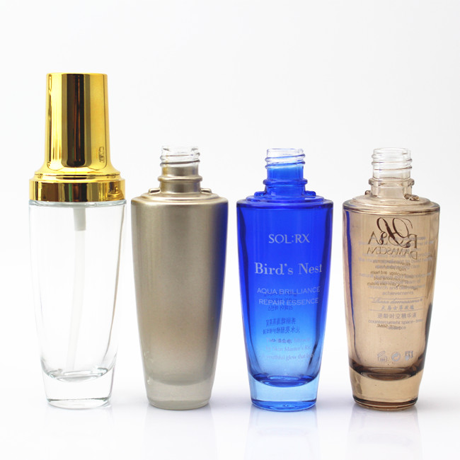custom cosmetic bottle with silver /gold spray /lotion pump cap