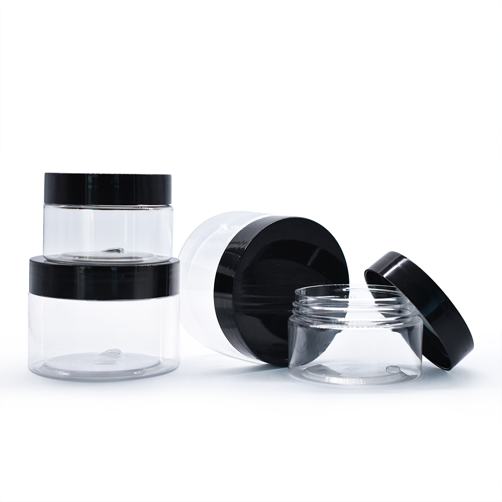 custom cosmetic jars clear plastic jars with black lids