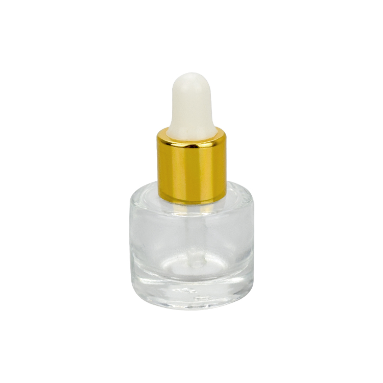 custom cosmetic package 5ml round clear glass essential oil dropper bottle with gold dropper