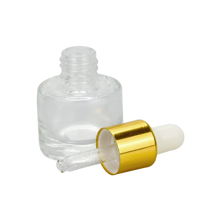 custom cosmetic package 5ml round clear glass essential oil dropper bottle with gold dropper