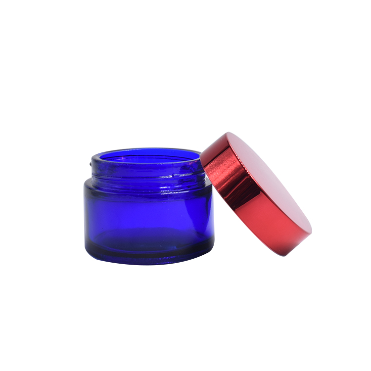 custom cosmetics packaging 50ml 50g cobalt blue glass jars with uv red lid
