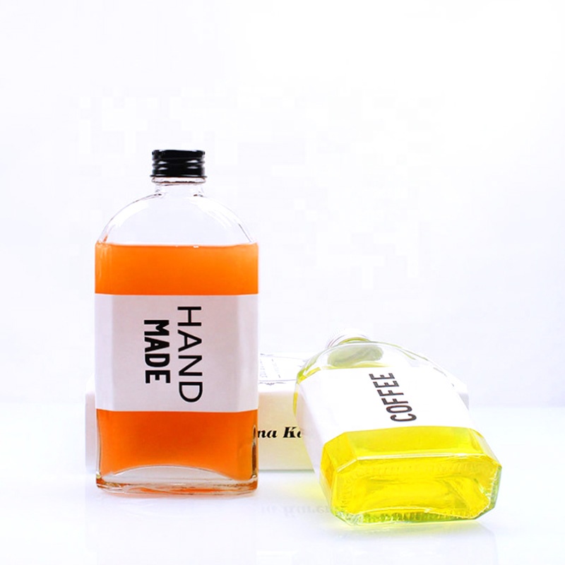 custom design 100ml 200ml 250ml 350ml 500ml square empty glass drinks bottle with aluminum cap for juice milk tea iced coffee