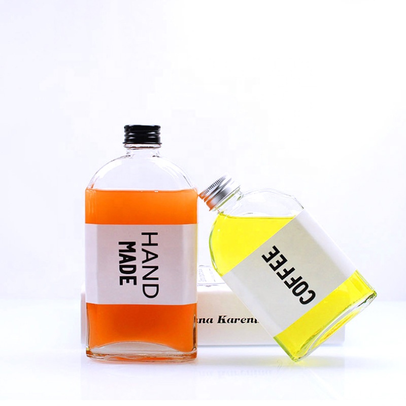 custom design 100ml 200ml 250ml 350ml 500ml square empty glass drinks bottle with aluminum cap for juice milk tea iced coffee
