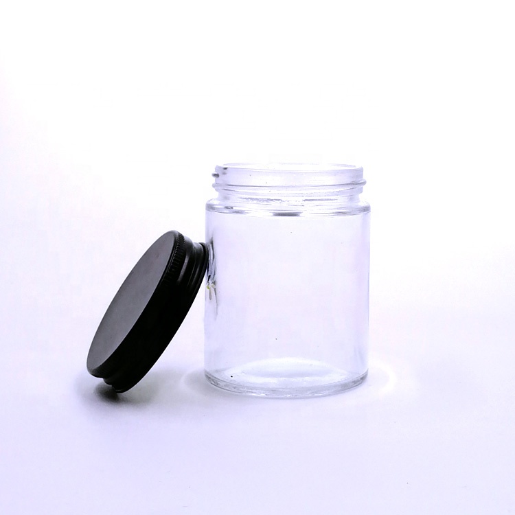 custom design 100ml straight side CBD bottle 4oz wide mouth herb glass jar with metal tinplate screw cap for cosmetic cream weed