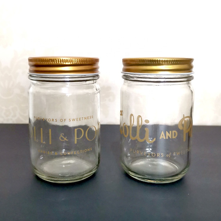 custom design 390ml wide mouth round food grade sealable glass mason jar for candy honey jam cookie