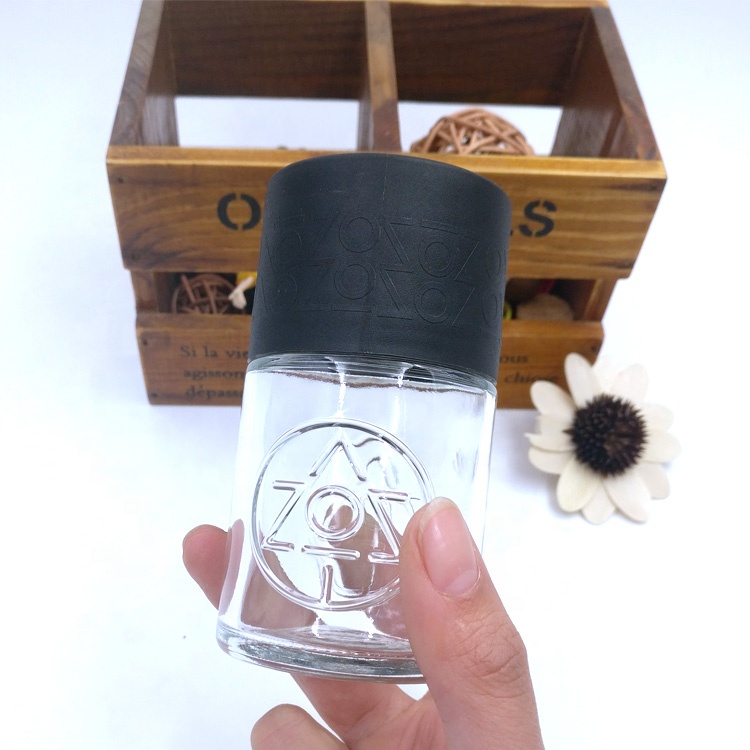 custom design 53D 74H clear weeds packaging embossed bottle 95ml 3oz engraved empty child proof glass jar for CBD flower