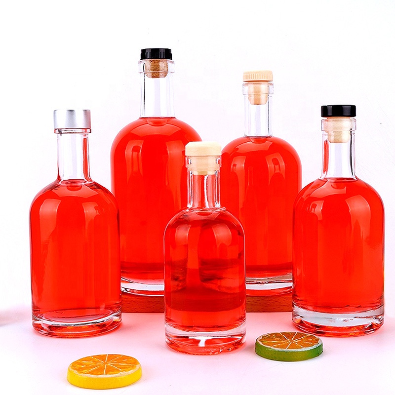 custom design garrafa 200ml 375ml 500ml 750ml 1000ml empty liquor glass bottles with wood cork top engraved logo private labels