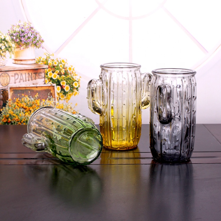 custom design mason jar cactus shaped 650ml juice glass jars with cap
