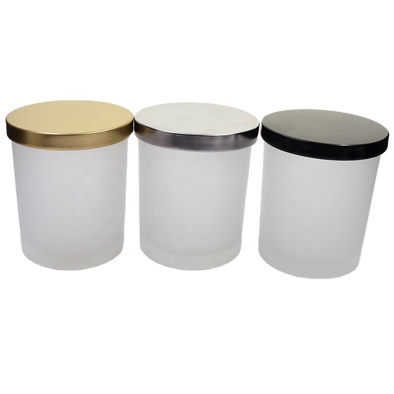 custom design scented 200ml 300ml Creative Multi-Color Frosted Transparent Candle Jar With Wooden bamboo Lids Black Candle Jars