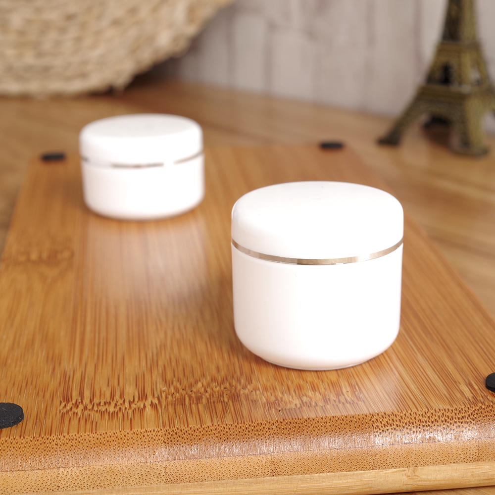 custom empty 50g 100g 150g 200g 250g pp round white silver line ring cosmetic container plastic body skin care face cream jar