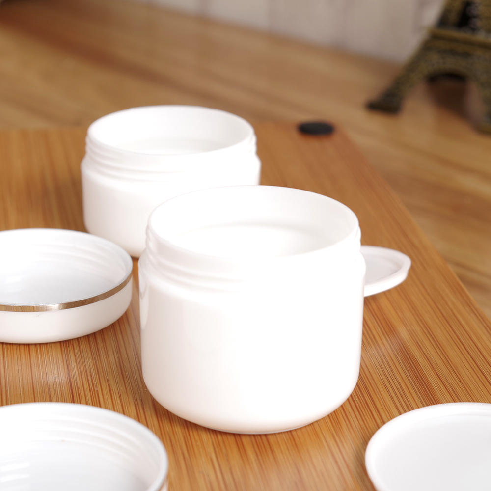 custom empty 50g 100g 150g 200g 250g pp round white silver line ring cosmetic container plastic body skin care face cream jar