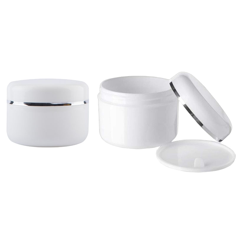 custom empty 50g 100g 150g 200g 250g pp round white silver line ring cosmetic container plastic body skin care face cream jar