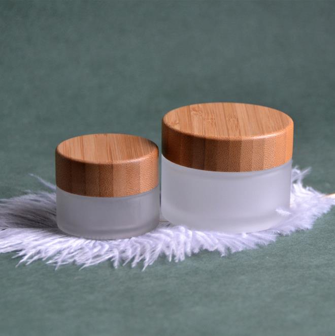 custom engraved logo 5ml 15ml 30ml 50ml 100g clear frosted glass jar with bamboo lid wood cap Cosmetic scrub jars body cream