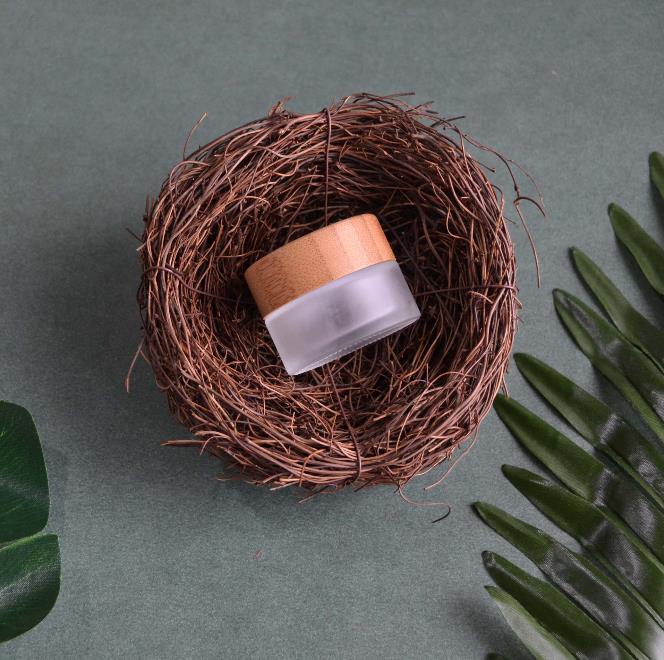 custom engraved logo 5ml 15ml 30ml 50ml 100g clear frosted glass jar with bamboo lid wood cap Cosmetic scrub jars body cream