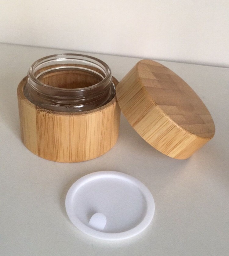 custom engraving empty 30g 50g 30ml 50ml cosmetic face cream glass inner bamboo jar