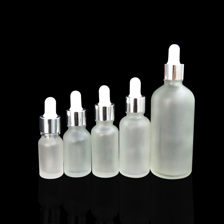 custom frosted clear glass dropper bottles 30ml with silver cap