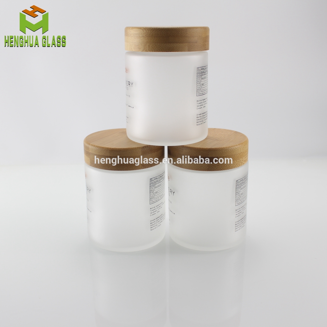 custom frosted round 8oz CBD glass jar 220ml Herbs food storage  capsule pill jars with bamboo childproof lid