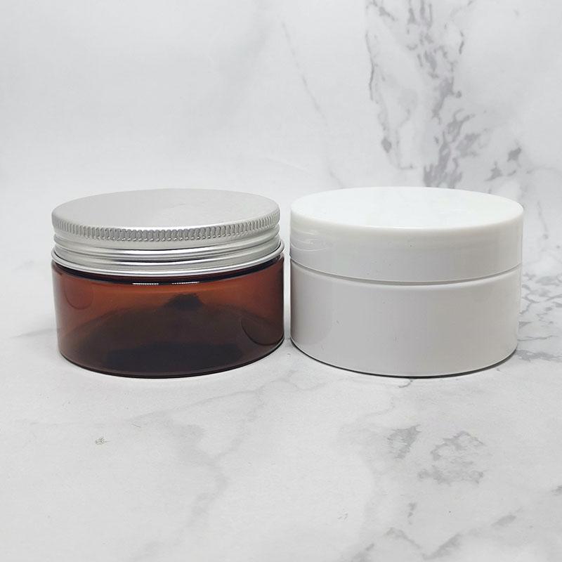 custom gold lid empty cosmetics plastic 300ml pet jar amber