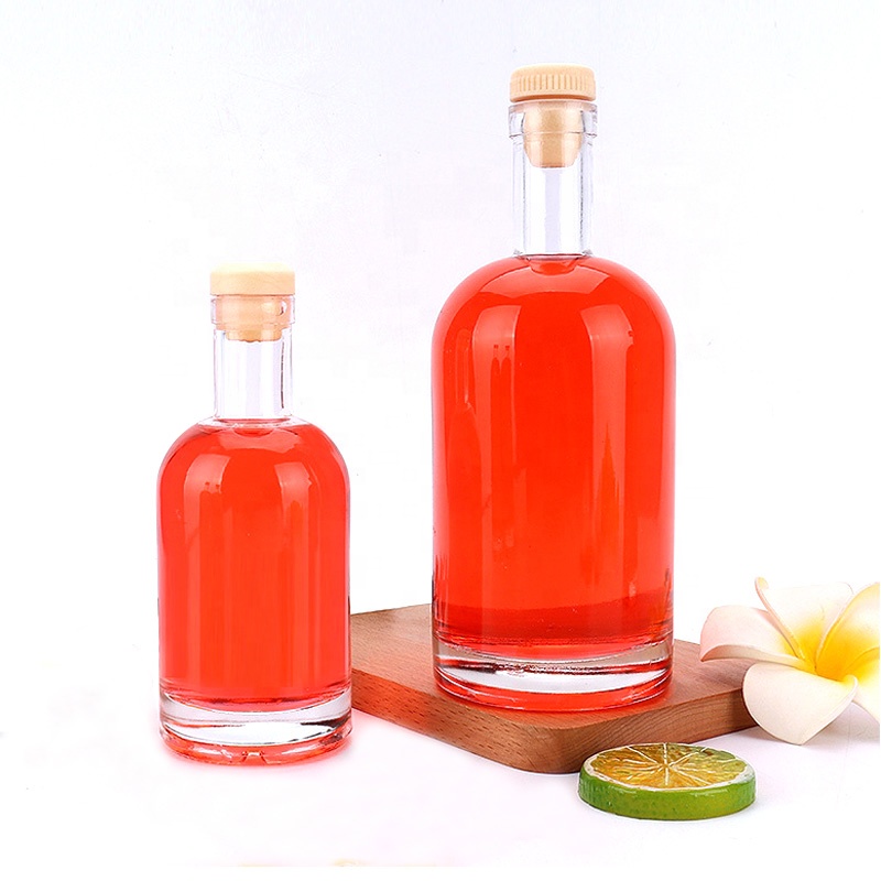 custom high end gin package 200ml 375ml 500ml 750ml 1000ml round liquor glass bottles with thick base private label designs logo