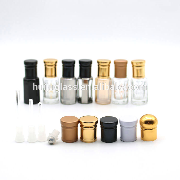 custom hot stamping printing logo 3ml 6ml 12ml glass oud attar bottle with glass stick