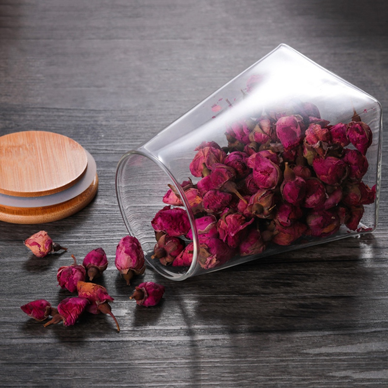 custom large square cookie air tight glass jar storage with bamboo lid