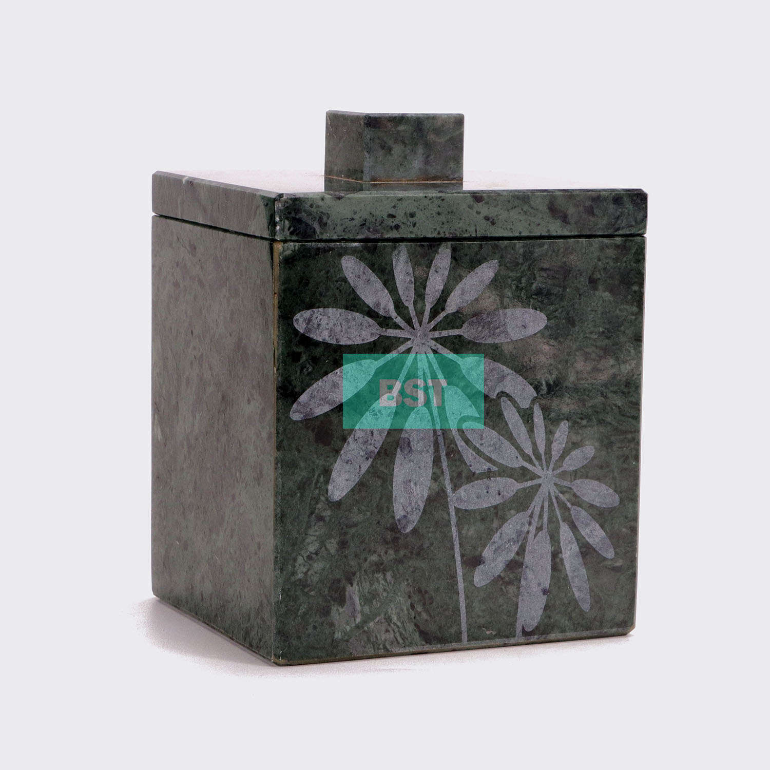 custom laser engraving pattern natural square stone canister with lid