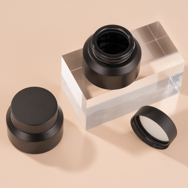 custom logo 30g 30ml glass cosmetic packaging black UV matte Shoulder skincare eye cream jar with black matte plastic cap