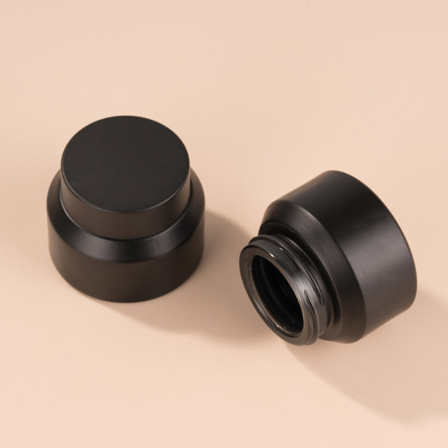 custom logo 30g 30ml glass cosmetic packaging black UV matte Shoulder skincare eye cream jar with black matte plastic cap