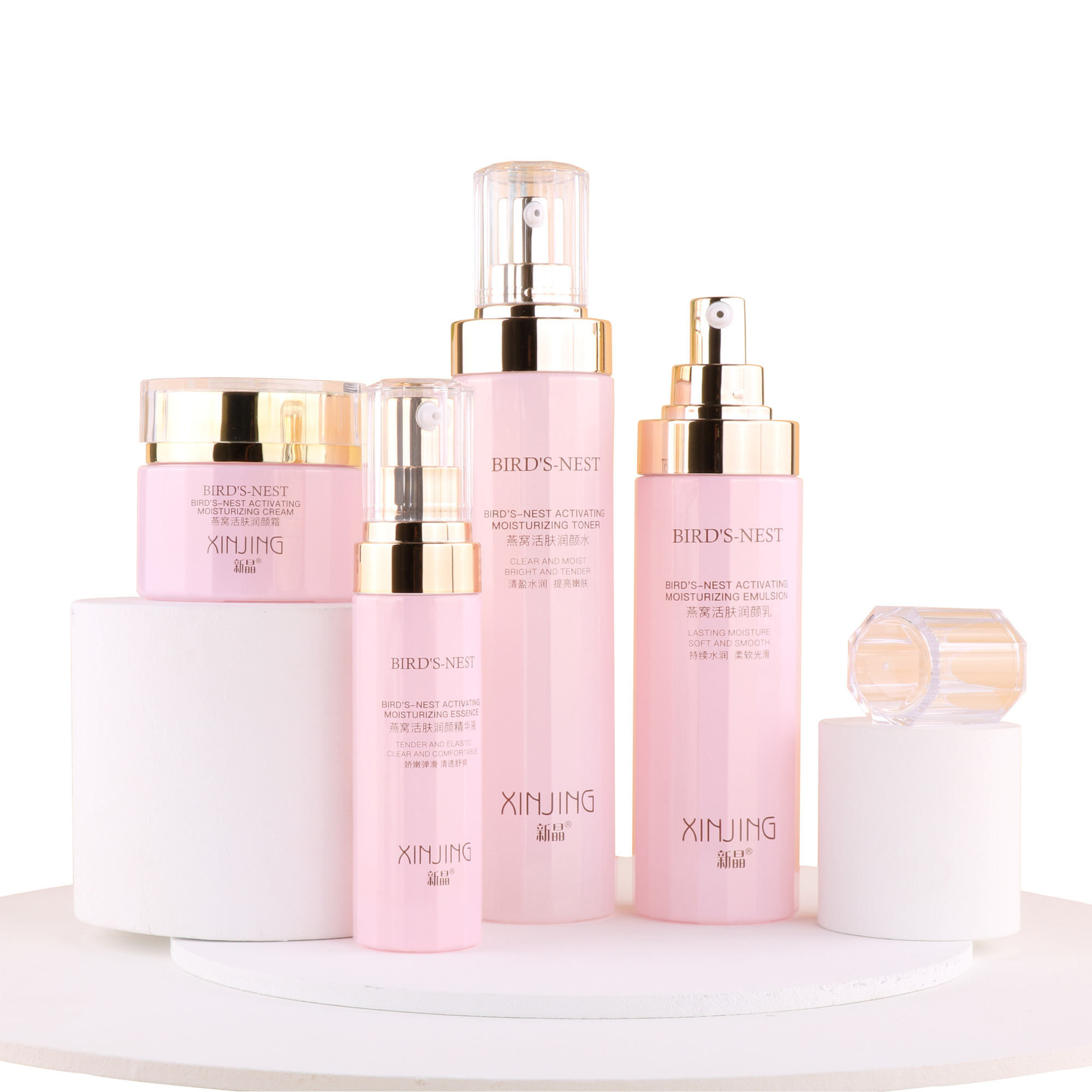 custom logo 30ml 100ml serum glass bottle face cream jar skincare luxury cosmetic packaging pink set ribbed glass bottle