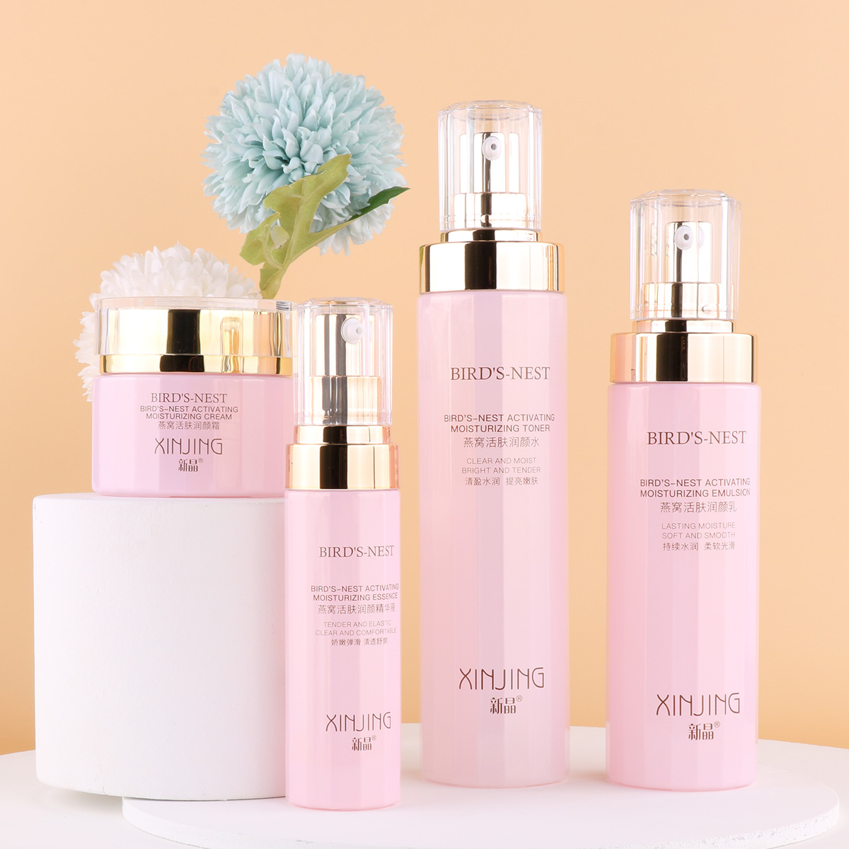 custom logo 30ml 100ml serum glass bottle face cream jar skincare luxury cosmetic packaging pink set ribbed glass bottle