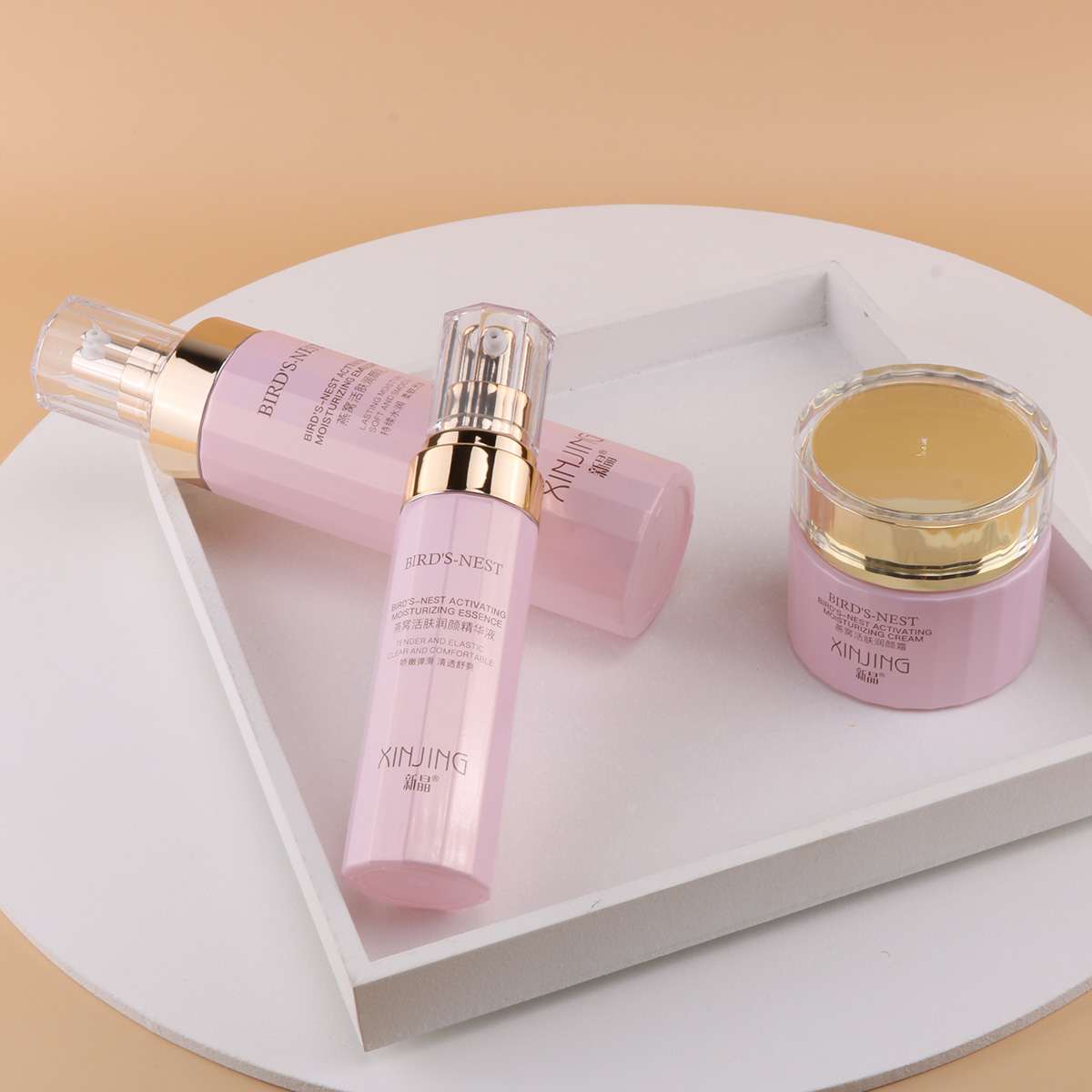 custom logo 30ml 100ml serum glass bottle face cream jar skincare luxury cosmetic packaging pink set ribbed glass bottle