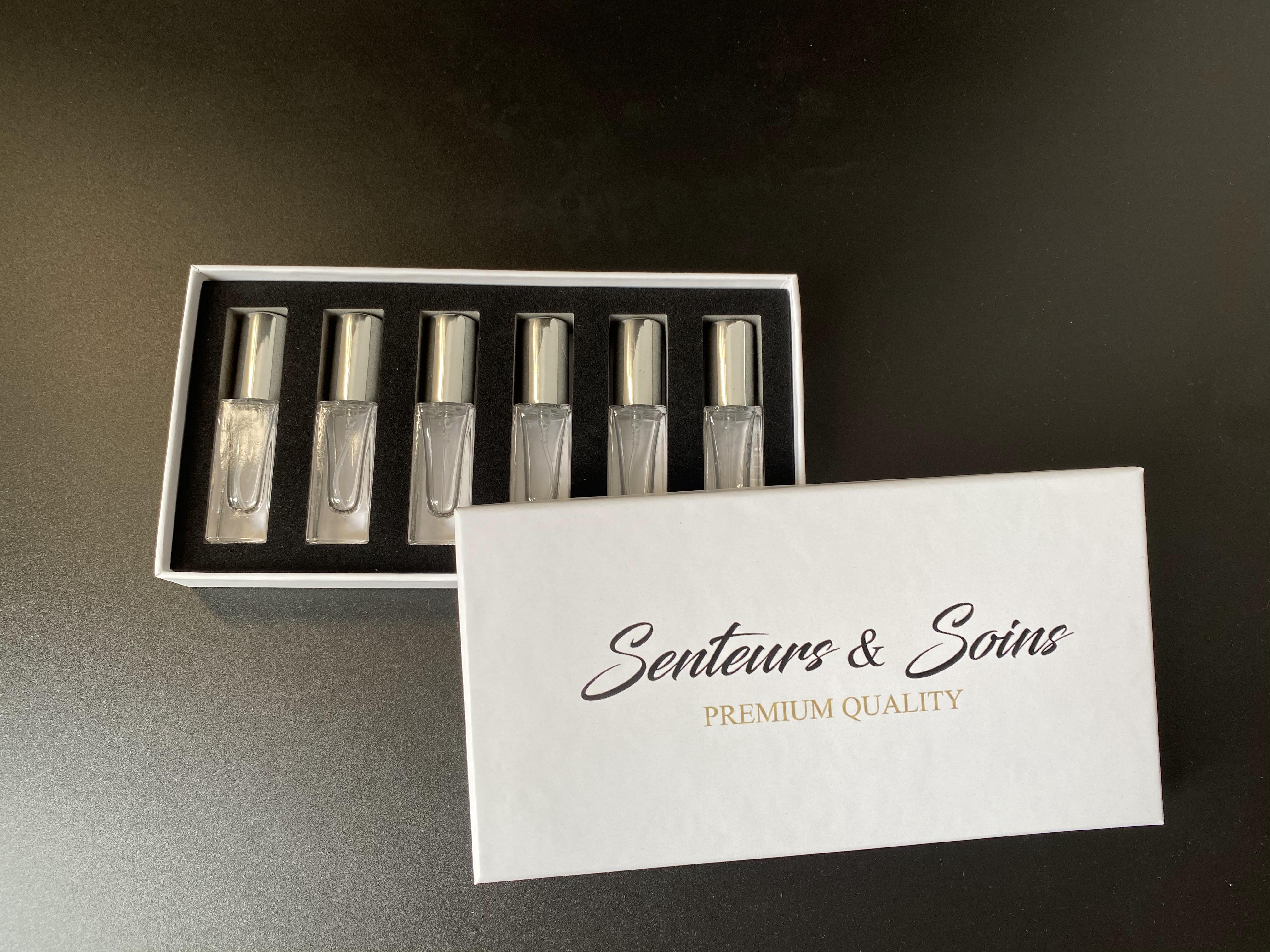 custom logo 6pcs/set 5ml rectangle clear glass spray perfume bottle with Cardboard Paper Box
