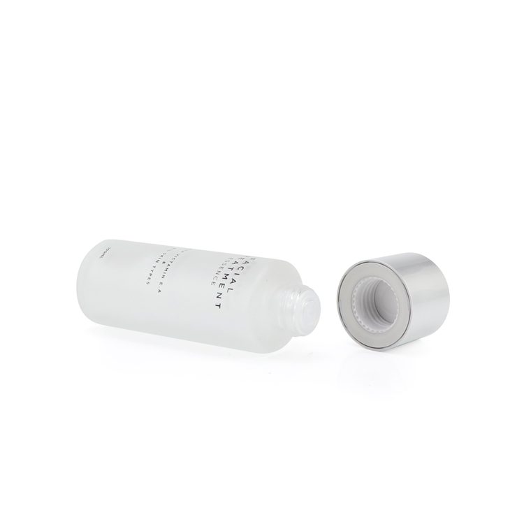 custom logo aluminum plastic cap frosted spray bottle serum chrome bottle general clear glass pump bottle