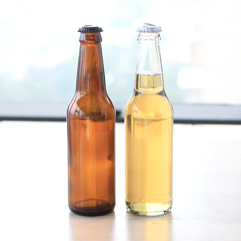 custom logo amber or clear 330ml beer glass bottles with metal cap