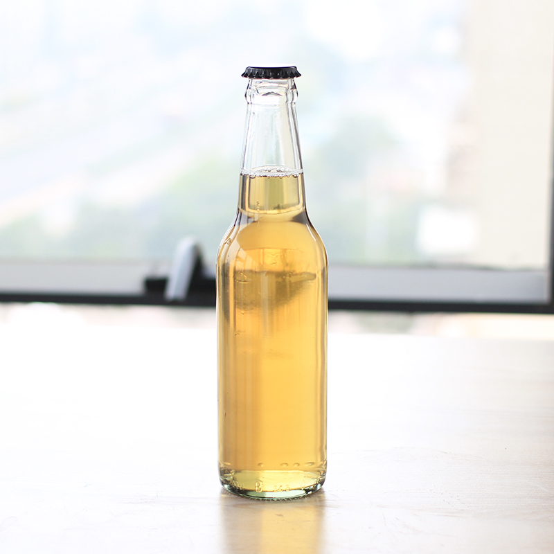 custom logo amber or clear 330ml beer glass bottles with metal cap