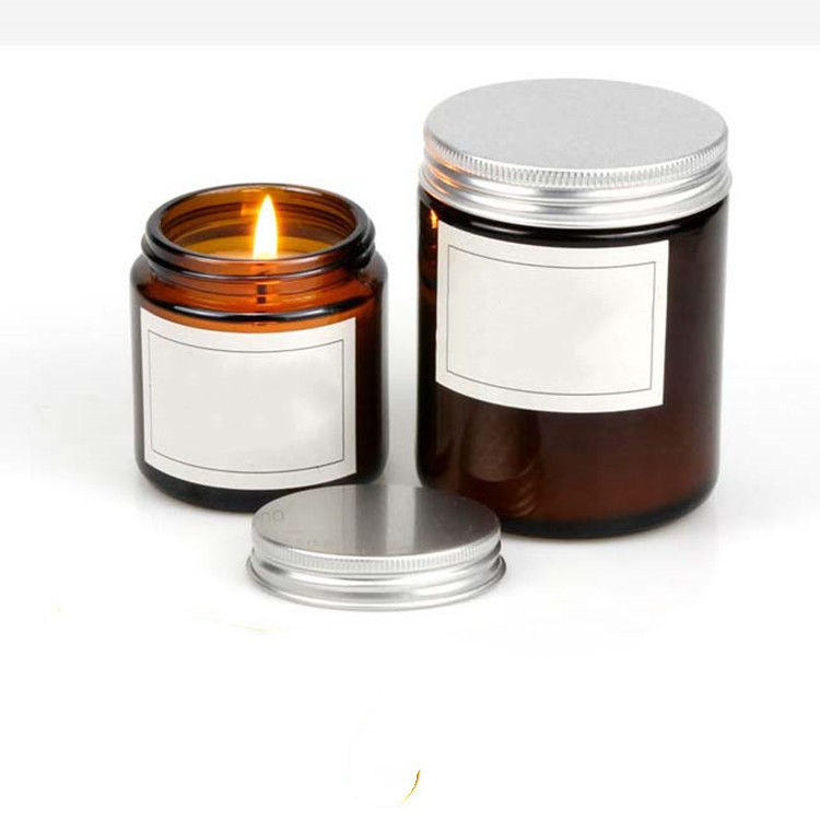 custom logo beautiful colored glass candle jar with silver lid