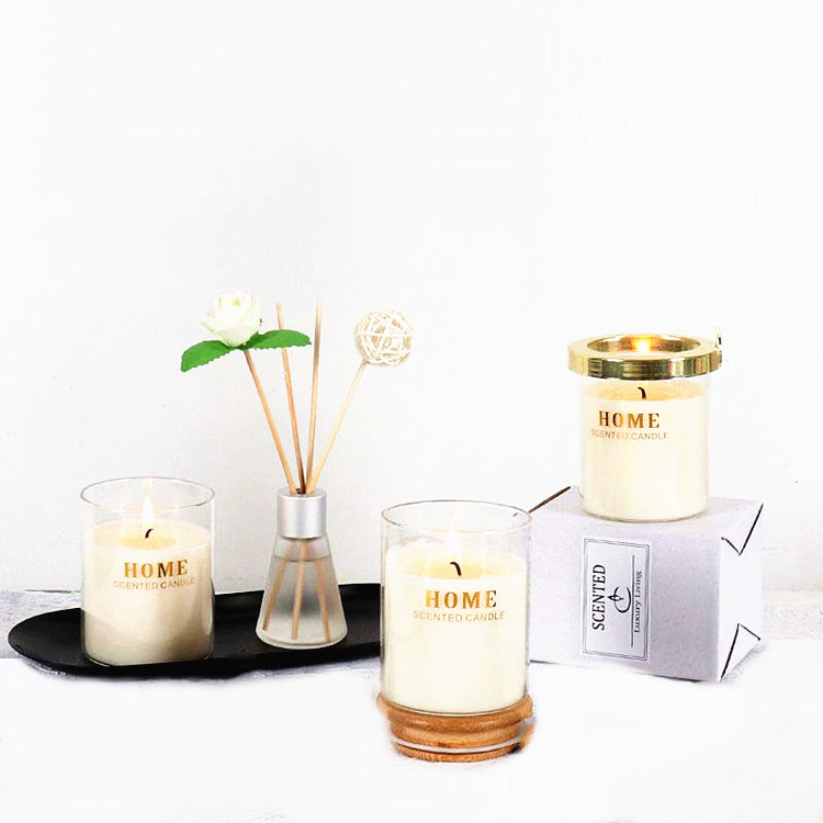 custom logo beautiful colored glass candle jar with silver lid