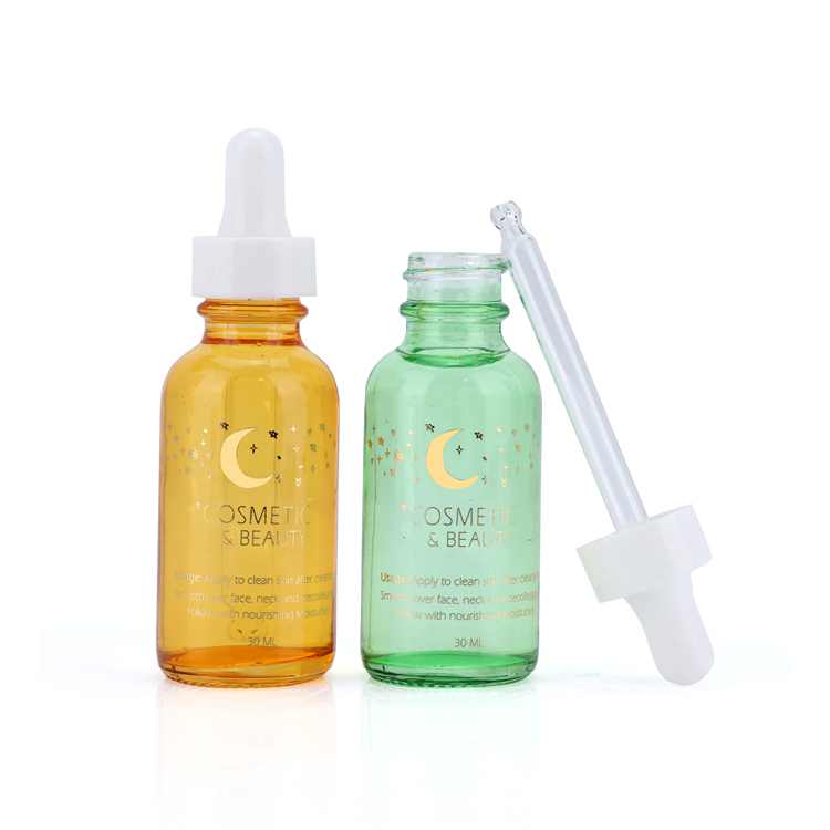 custom logo cosmetic glass green/purple/orange dropper bottle 30ml Personal Care serum/essential oil bottles