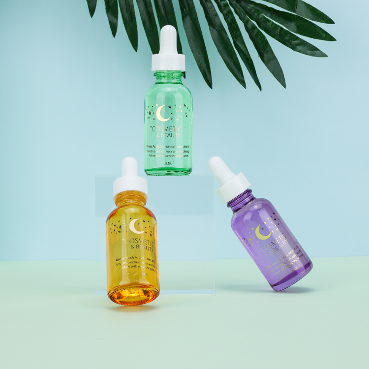 custom logo cosmetic glass green/purple/orange dropper bottle 30ml Personal Care serum/essential oil bottles