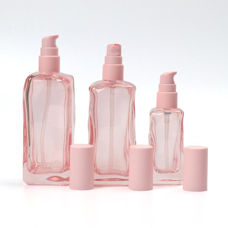 custom logo pink serum glass bottle face cream jar skincare set containers luxury cosmetic packaging