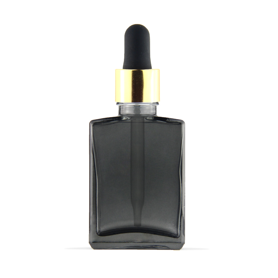 custom logo printing empty beard oil bottle transparent black rectangular glass bottle 30ml with european dropper