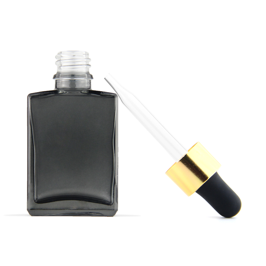 custom logo printing empty beard oil bottle transparent black rectangular glass bottle 30ml with european dropper
