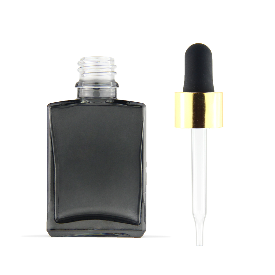 custom logo printing empty beard oil bottle transparent black rectangular glass bottle 30ml with european dropper