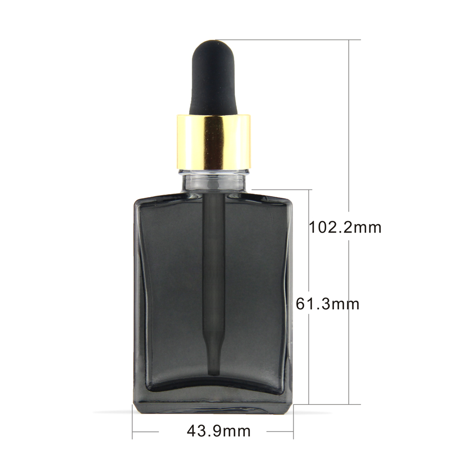custom logo printing empty beard oil bottle transparent black rectangular glass bottle 30ml with european dropper