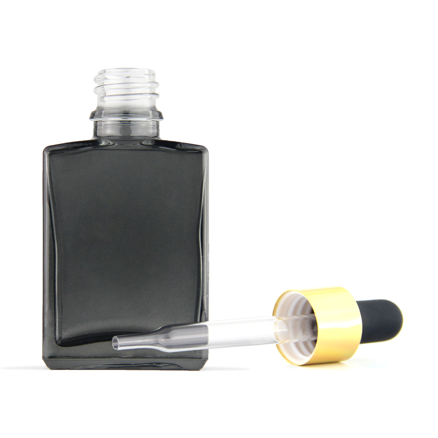 custom logo printing empty beard oil bottle transparent black rectangular glass bottle 30ml with european dropper