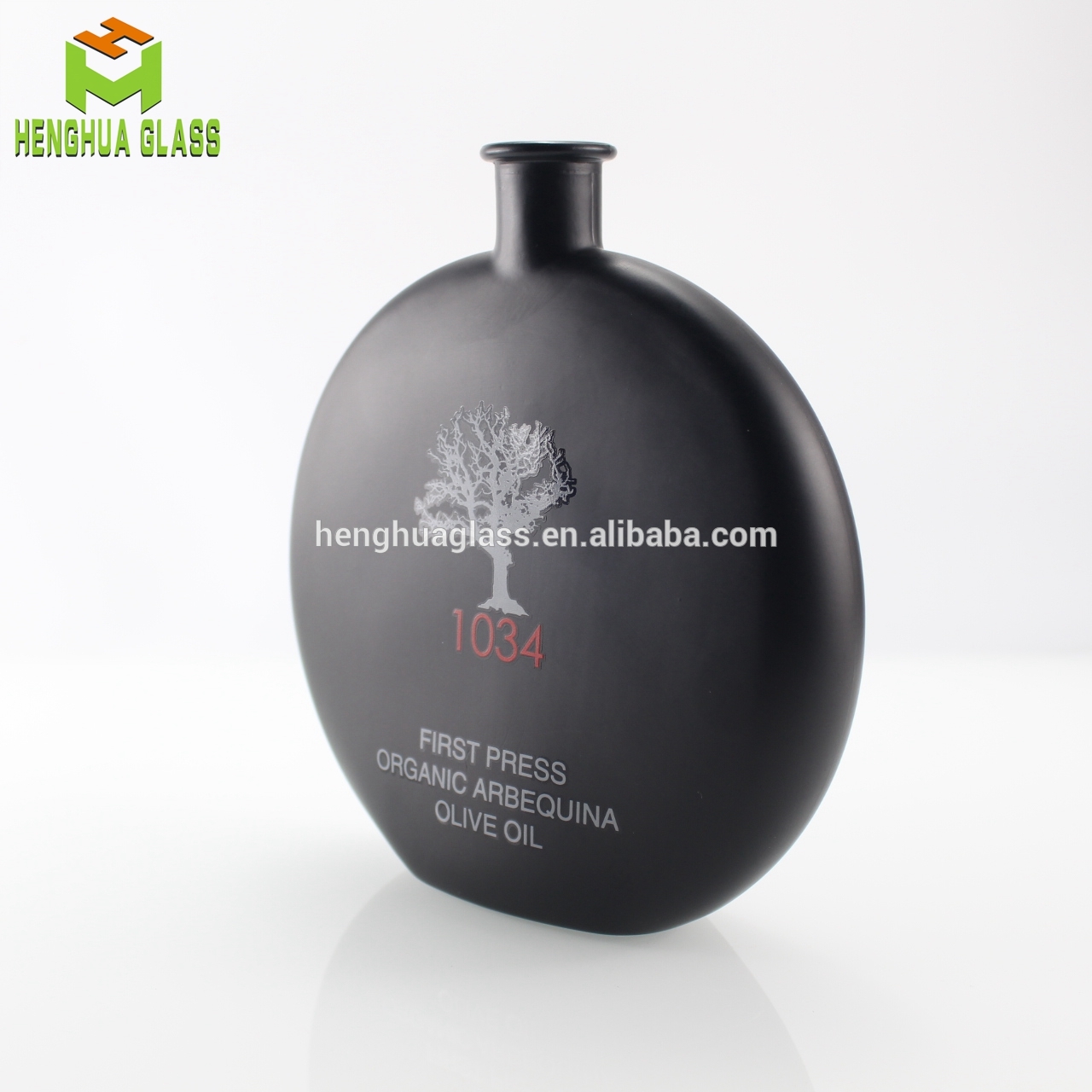 custom logo round shape 500ml 50cl matt black glass olive oil bottle for cooking oil glass bottles with cork