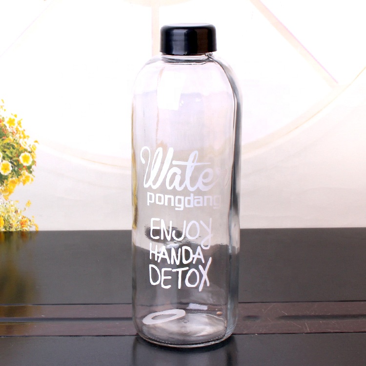 custom logo screen priting 1 liter 1000ml empty glass bottles for water juice and beverage