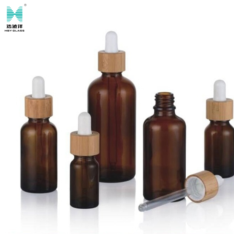 custom logo wooden cap green blue amber bottle for essential oil with dropper