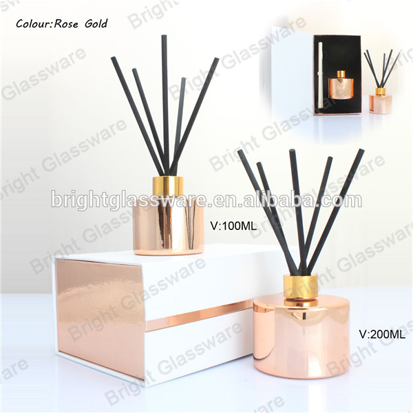custom luxury design 100ml color plating empty reed glass diffuser perfume bottle bottle with gift box package